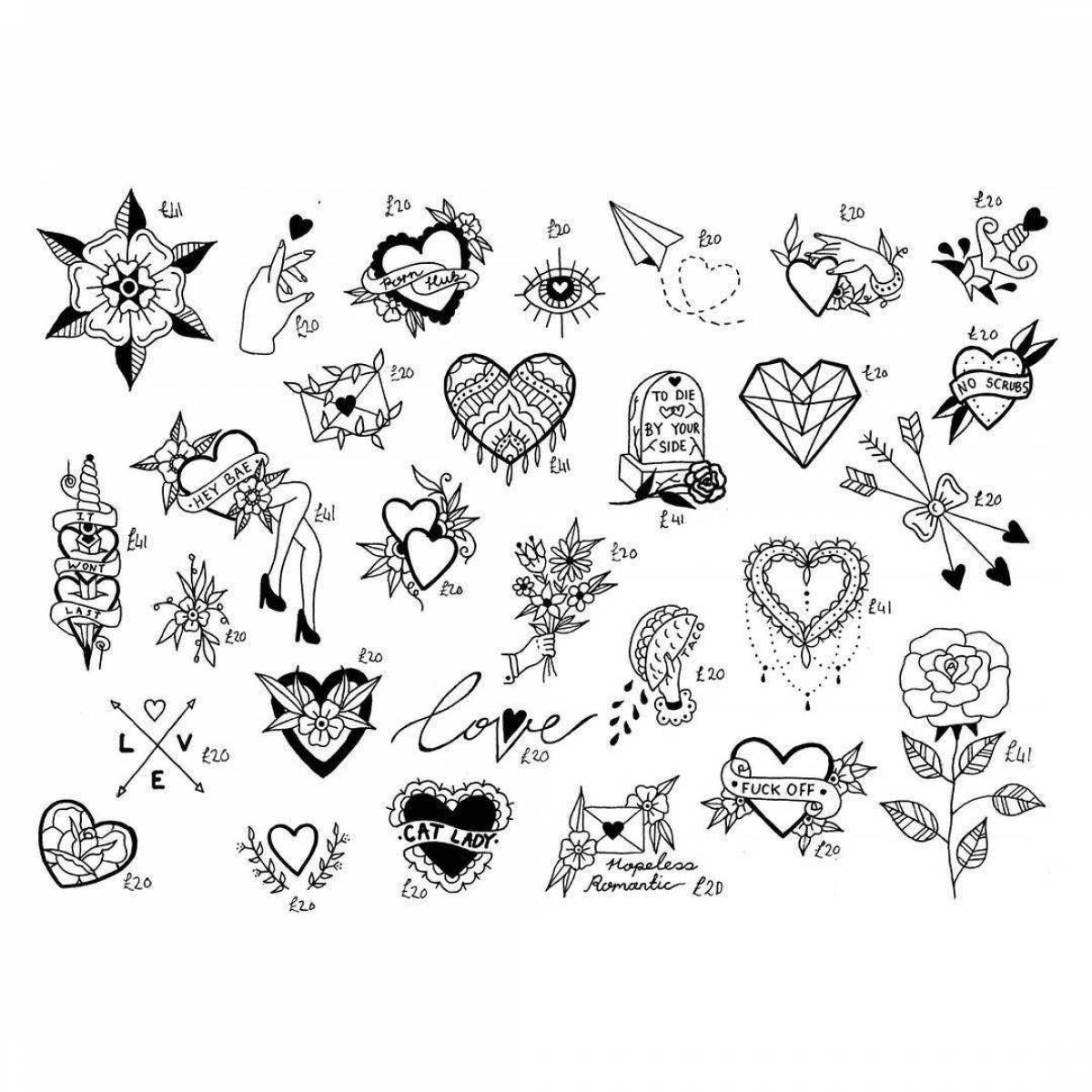 Innovative small tattoo coloring page