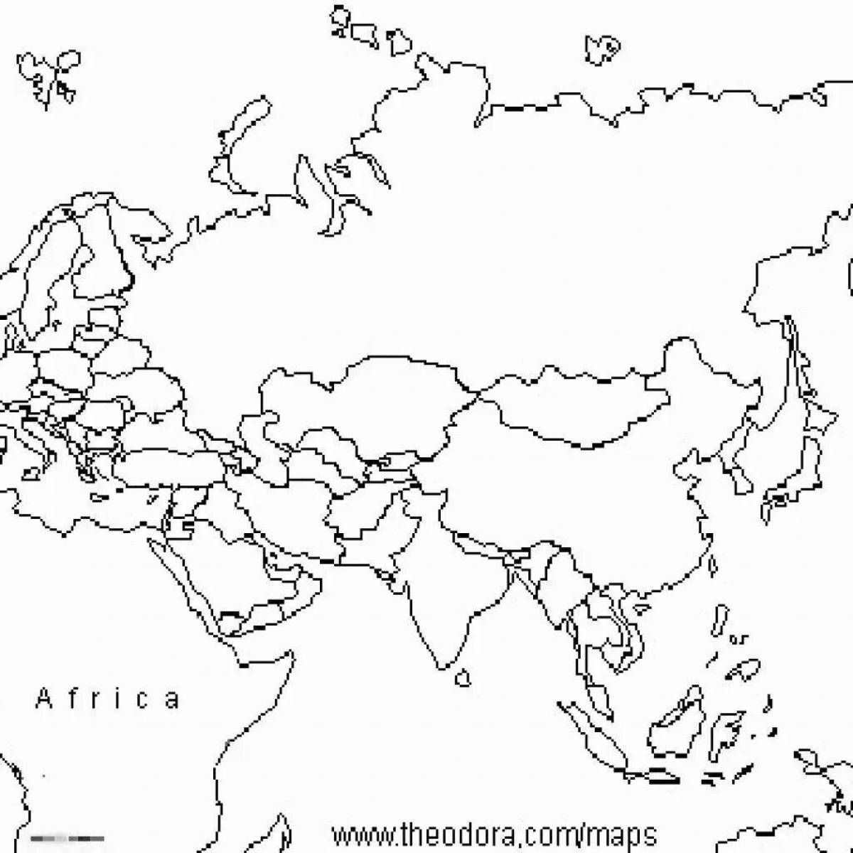 Политическая контурная карта Евразии с границами государств