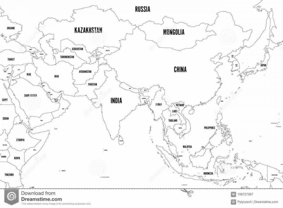Карта зарубежной азии без надписей