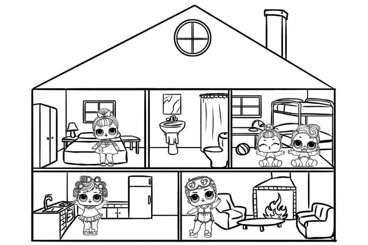 Раскраска дом с комнатами