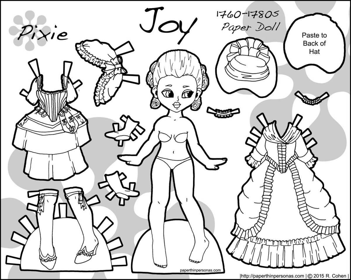 Playful coloring page for dressing room dolls