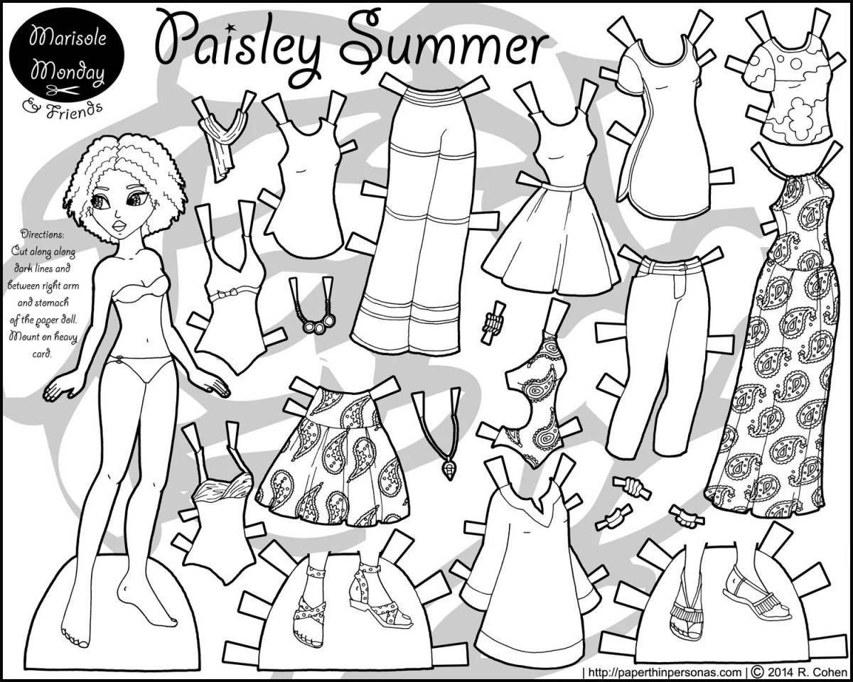 Coloring page elegant dolls in fitting room