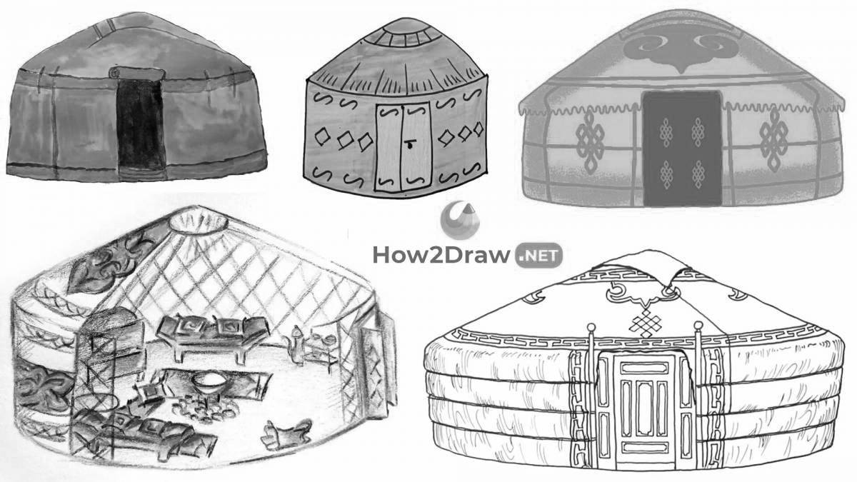Coloring page dazzling Buryat yurt