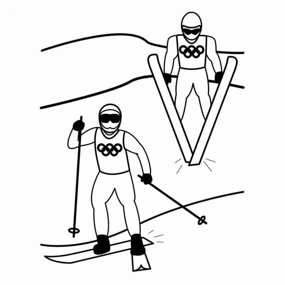 Colorful skiing coloring book