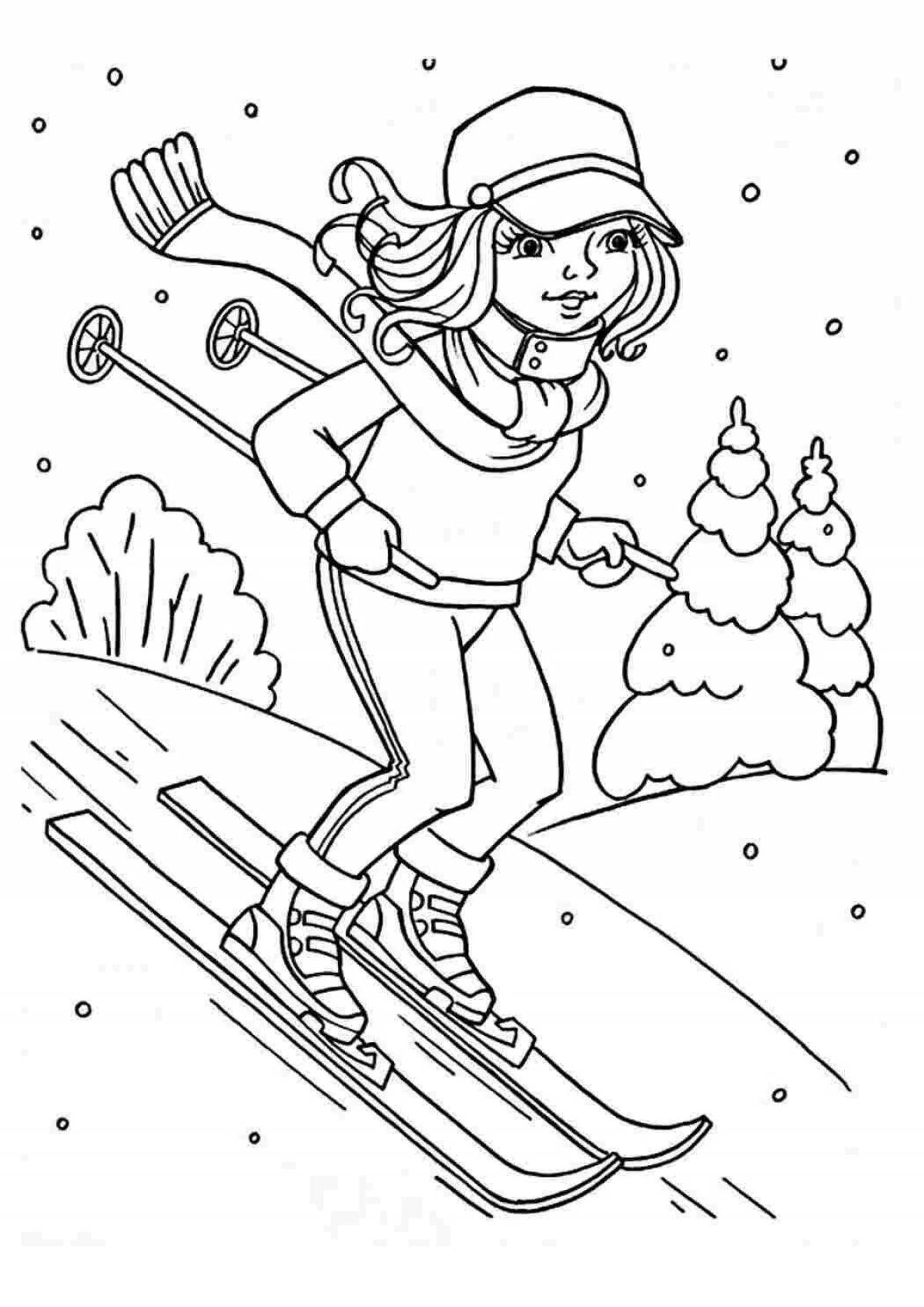 Яркая раскраска для катания на лыжах