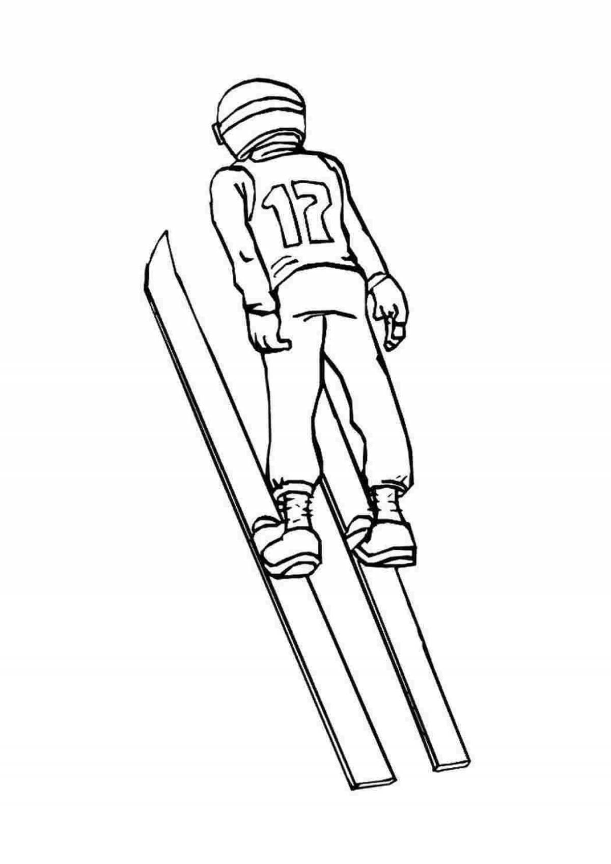 Playful skiing coloring page