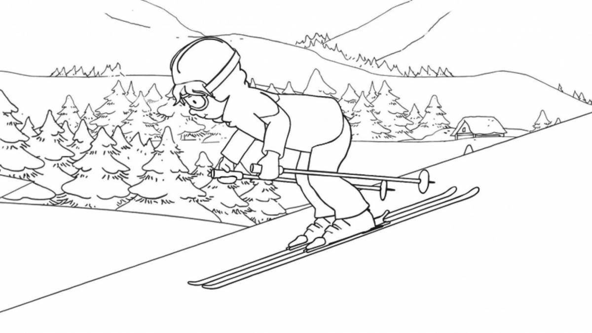 Раскраска мужественное катание на лыжах