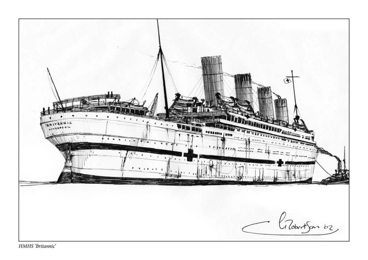 Tragic coloring page of sinking titanic