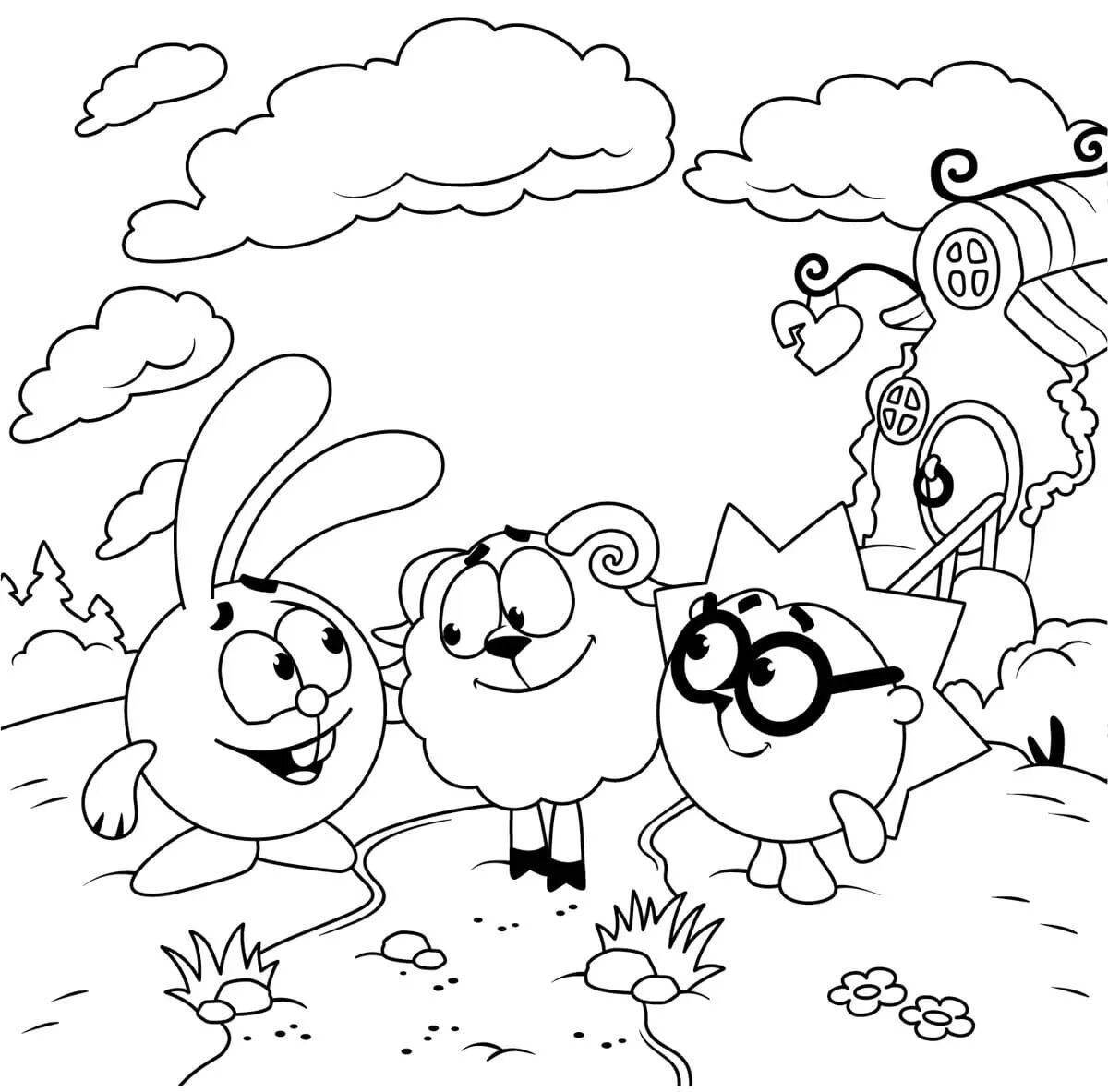 Coloring pages for kids Smeshariki filled with colors
