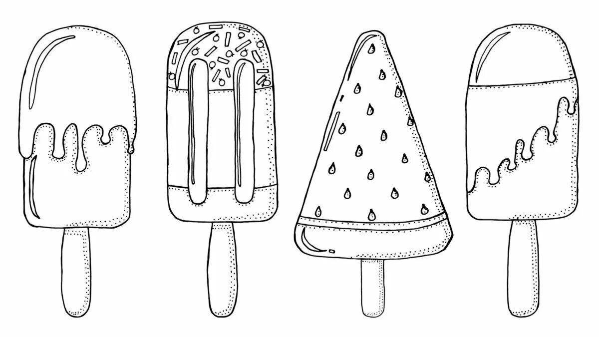 Coloring book glowing popsicle ice cream