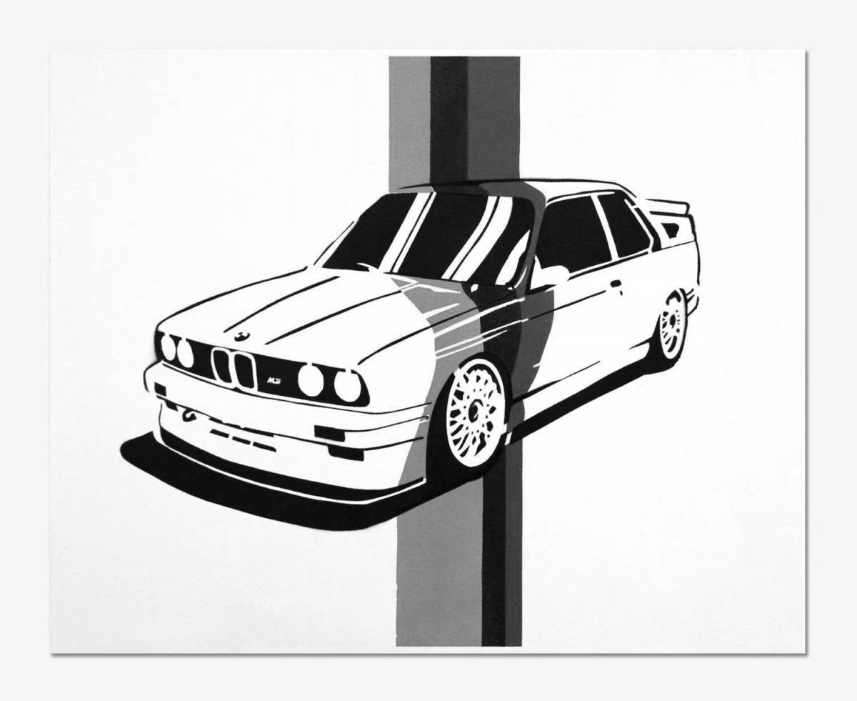 Coloring book with glowing bmw logo