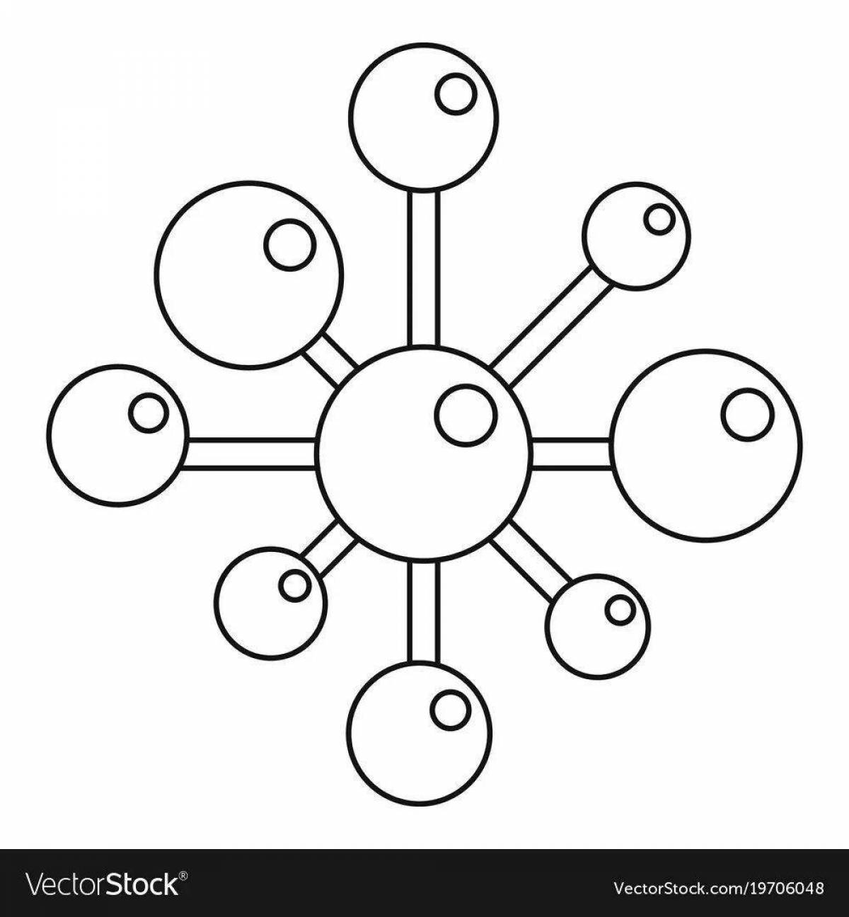 Красочная страница раскраски молекулы воды