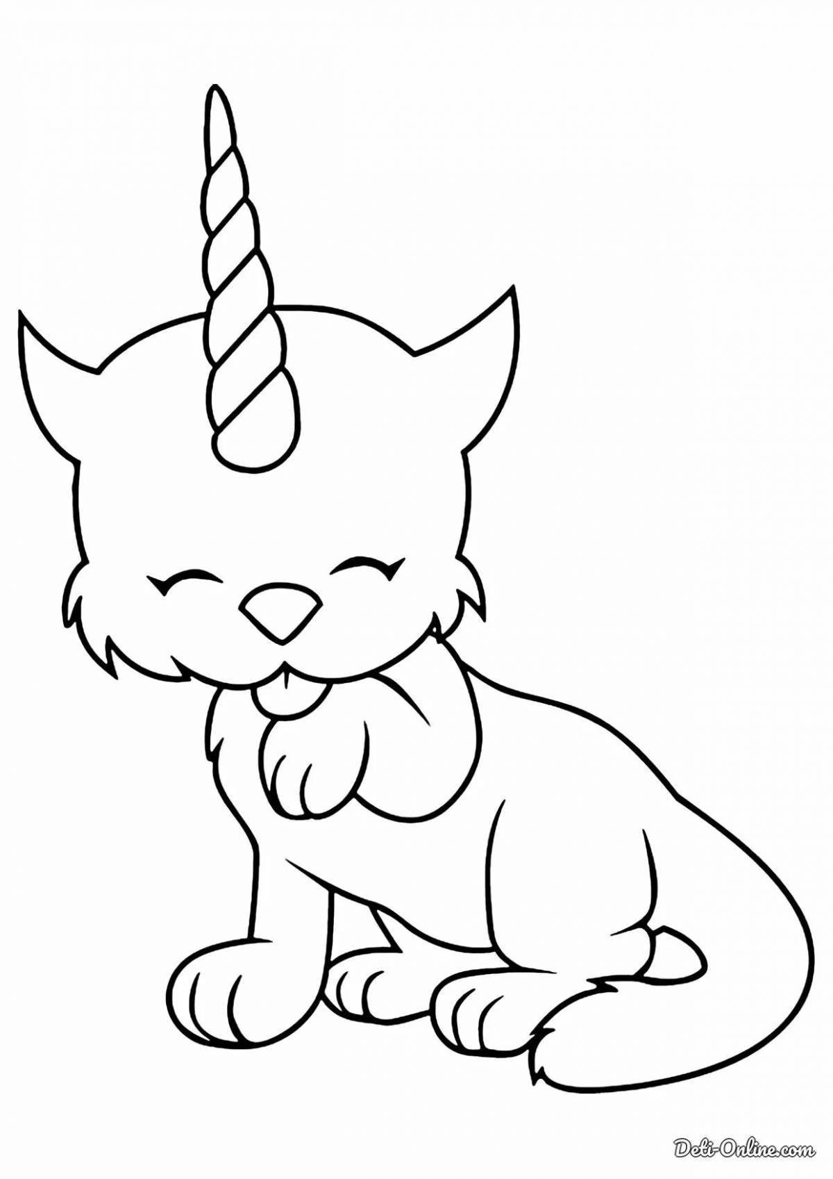 Radiant coloring page unicorn cat