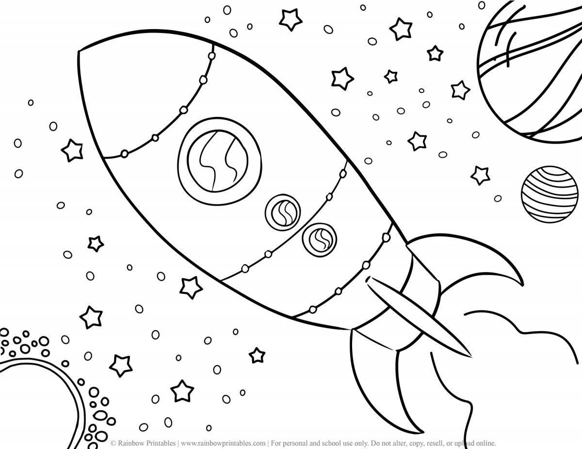 Photo Colorful space rocket coloring page