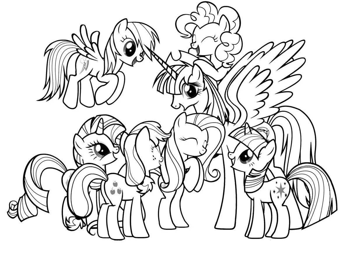 Colorful pony friendship coloring page