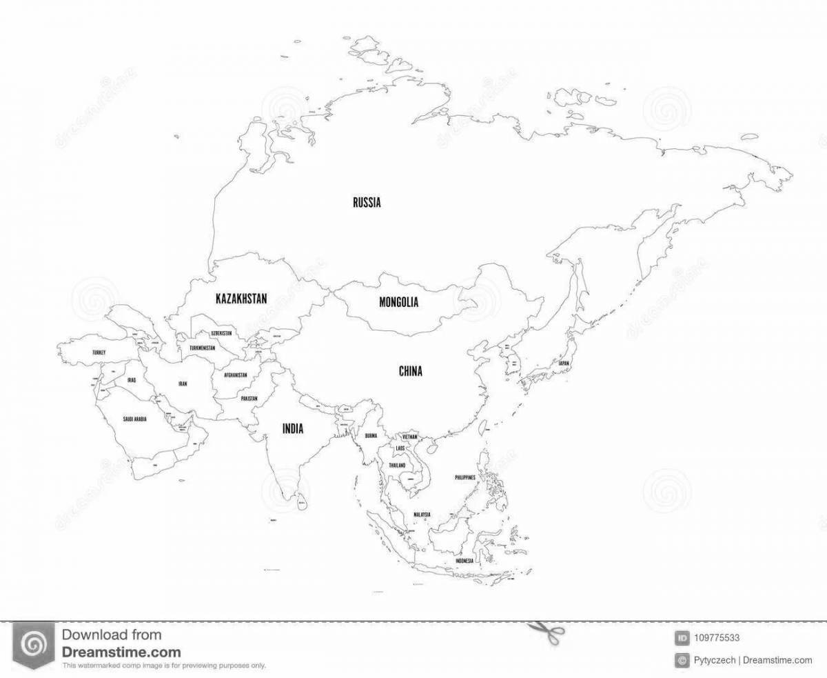 Яркая страница раскраски карты азии