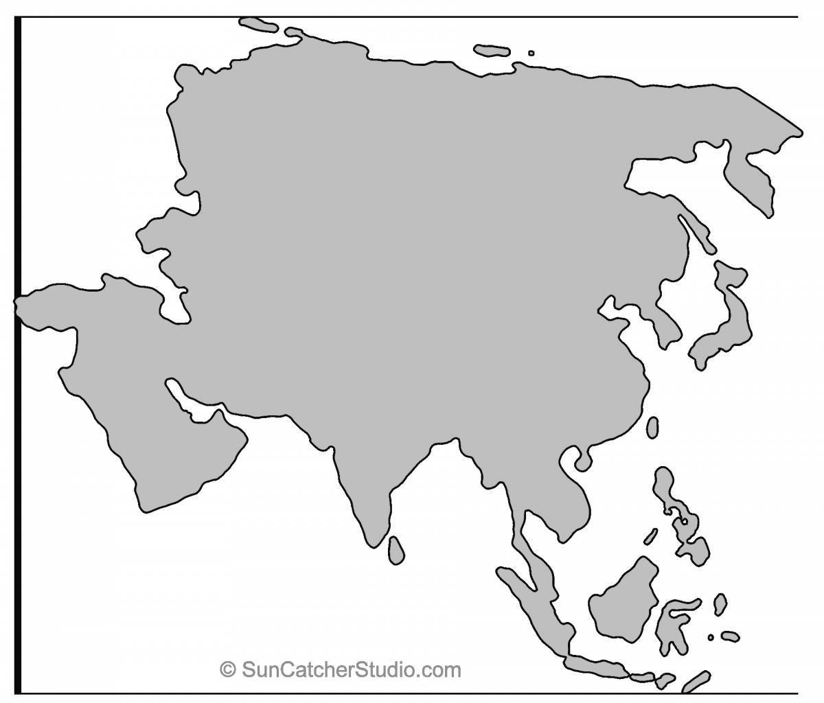 Detailed coloring page of asia map