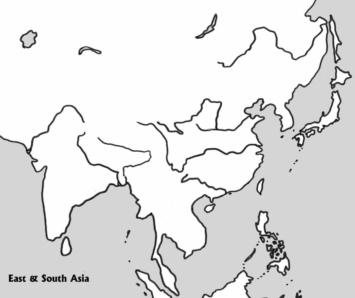 Coloring book charming map of asia