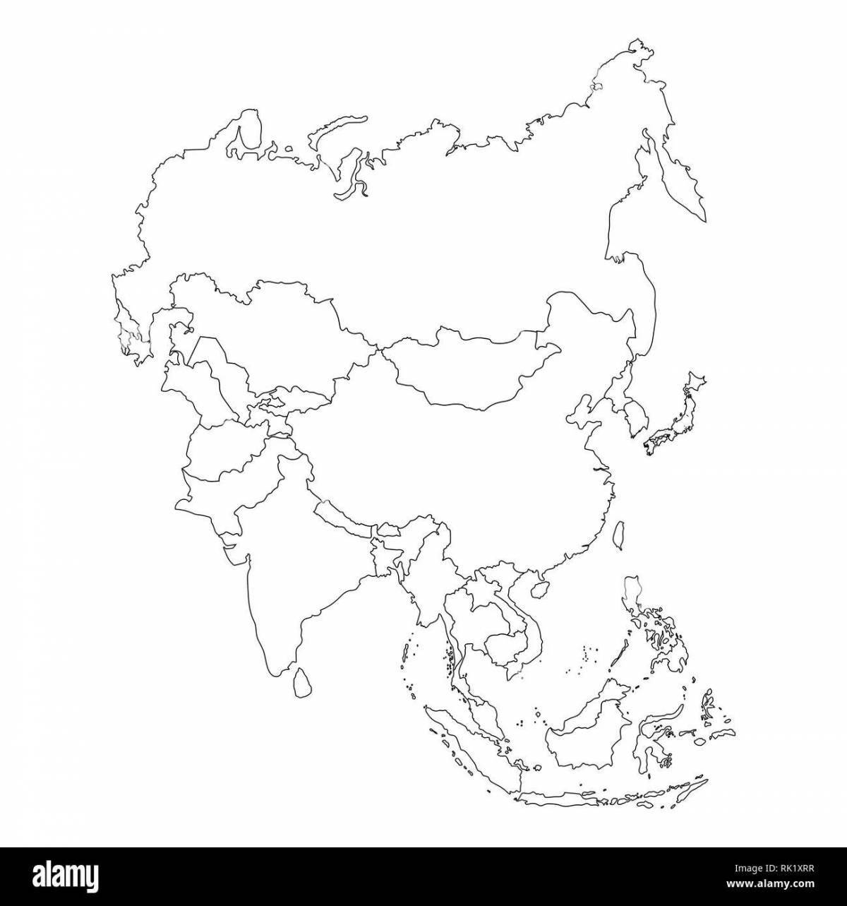 Coloring book inviting map of asia