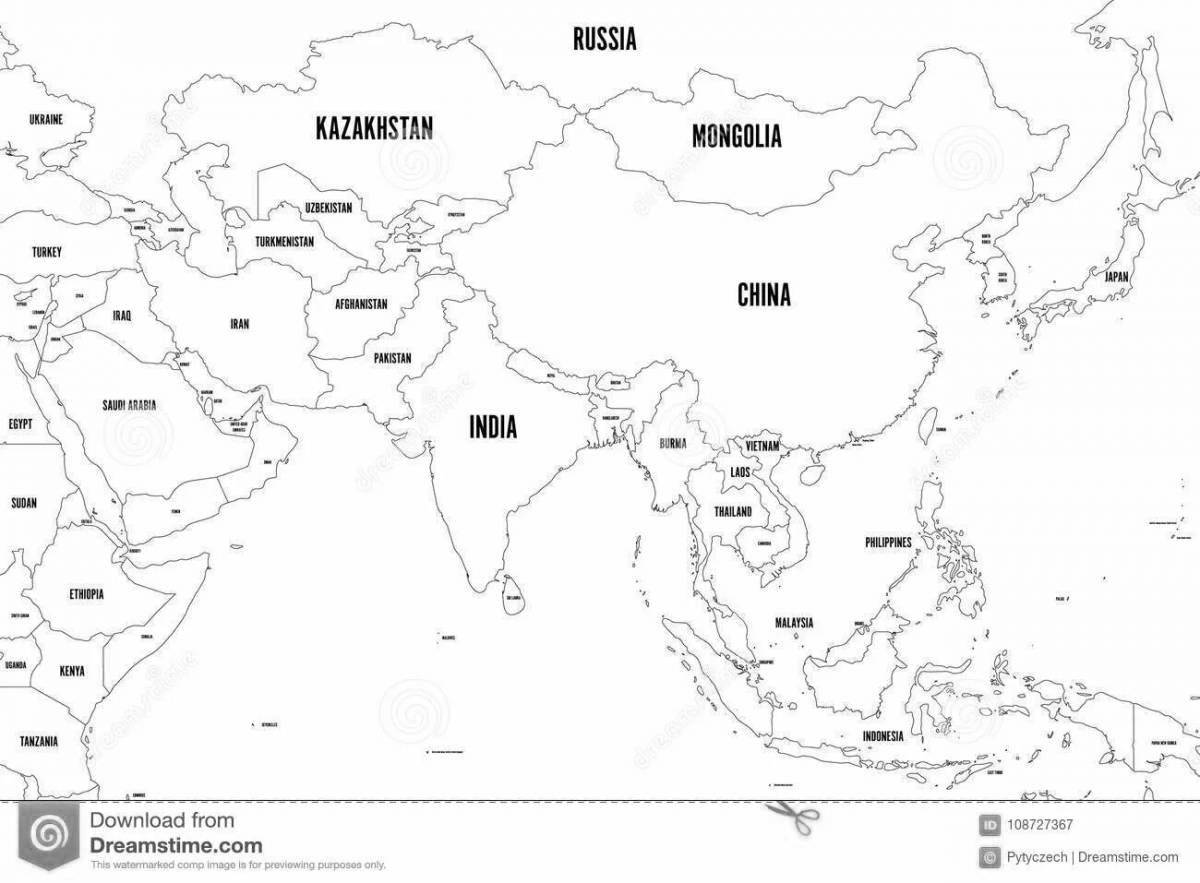 Увлекательная карта азии раскраска