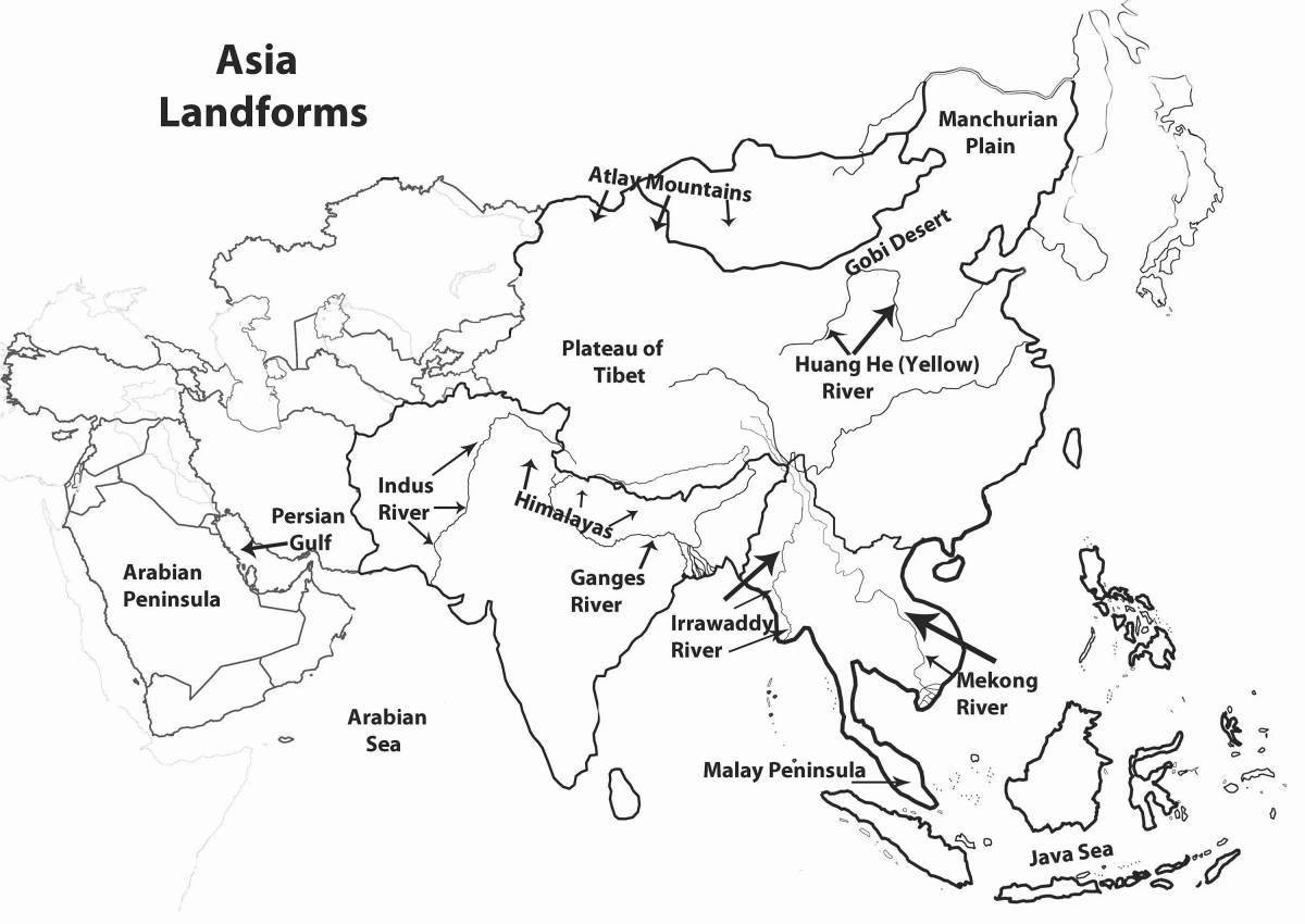Раскраска прекрасная карта азии