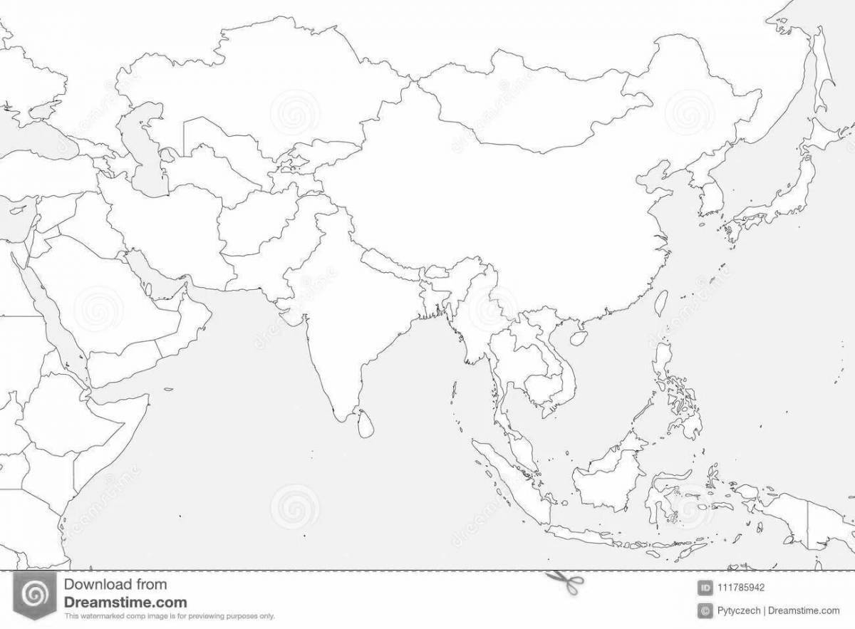 Impressive asia map coloring page