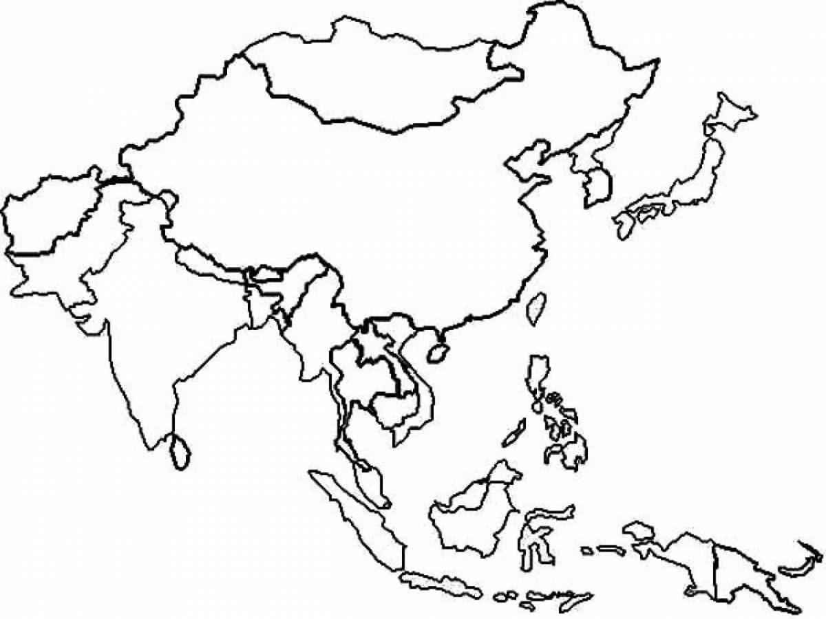 Раскраска креативная карта азии