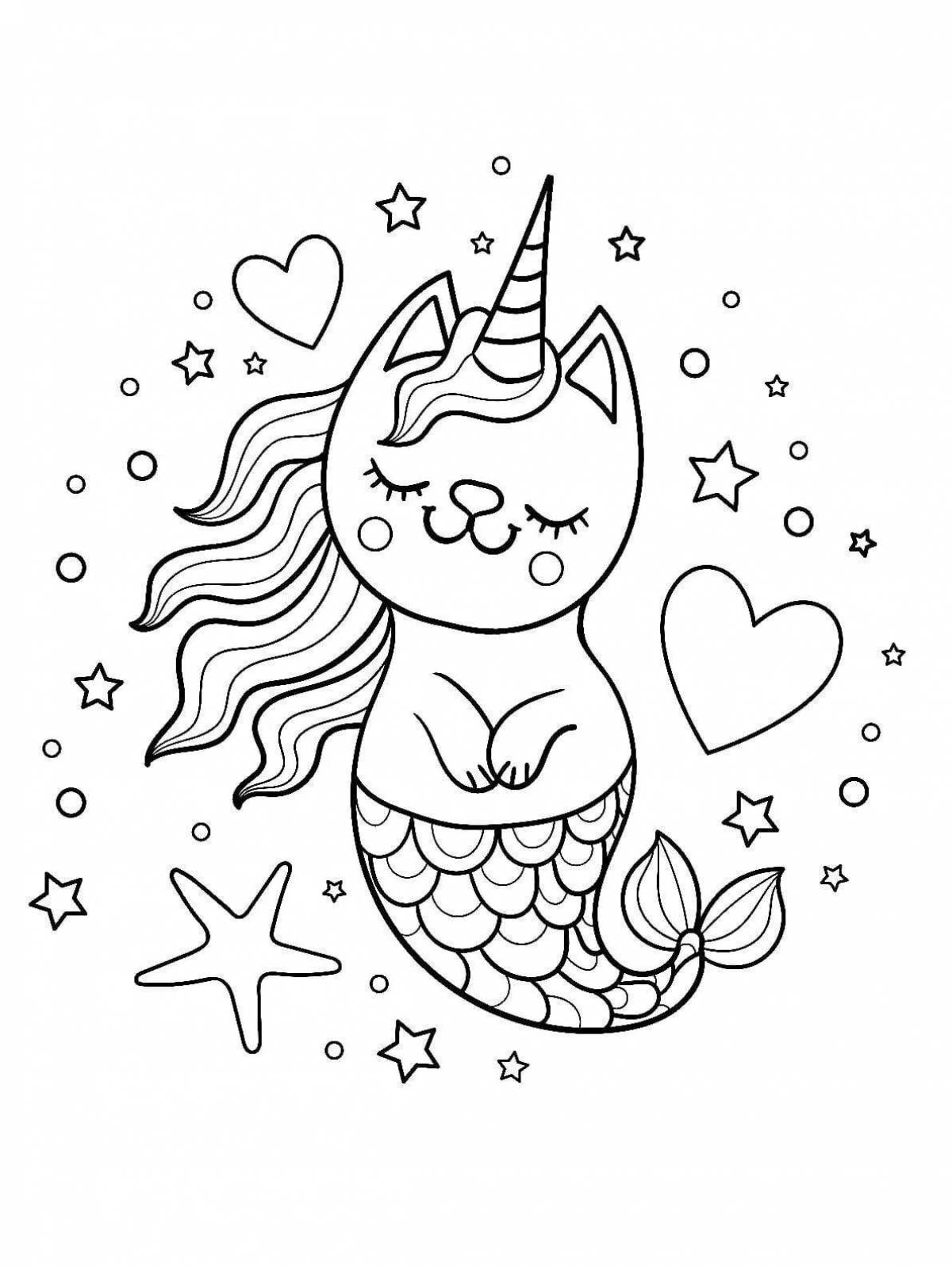 Cute unicorn cat coloring book