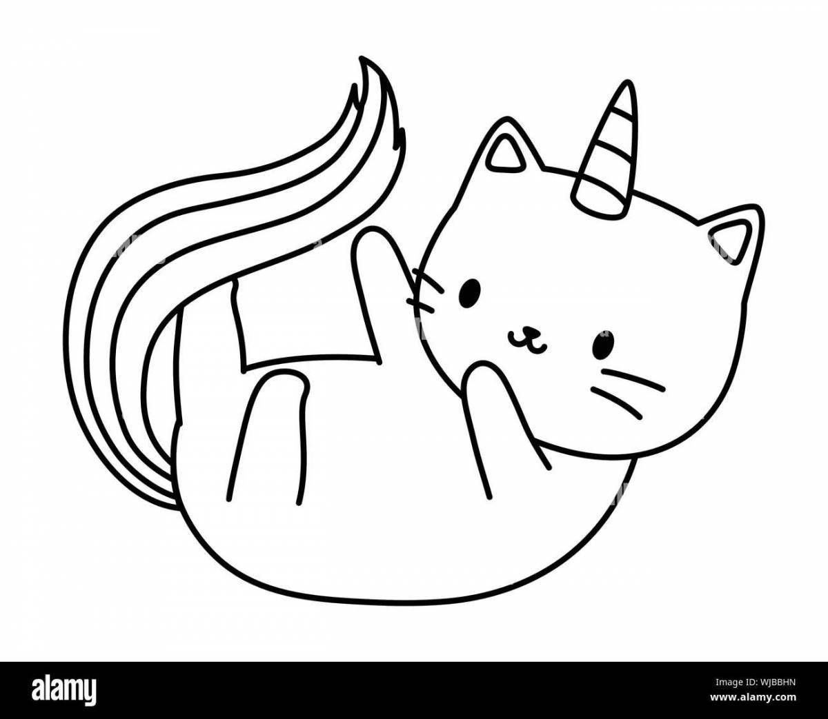 Playful coloring cat unicorn