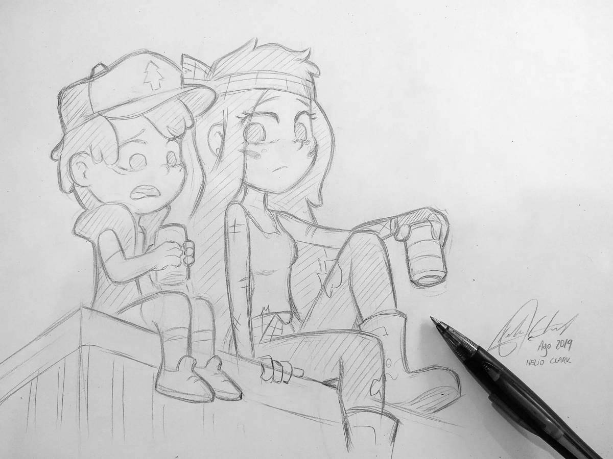 Playful anime gravity falls coloring page