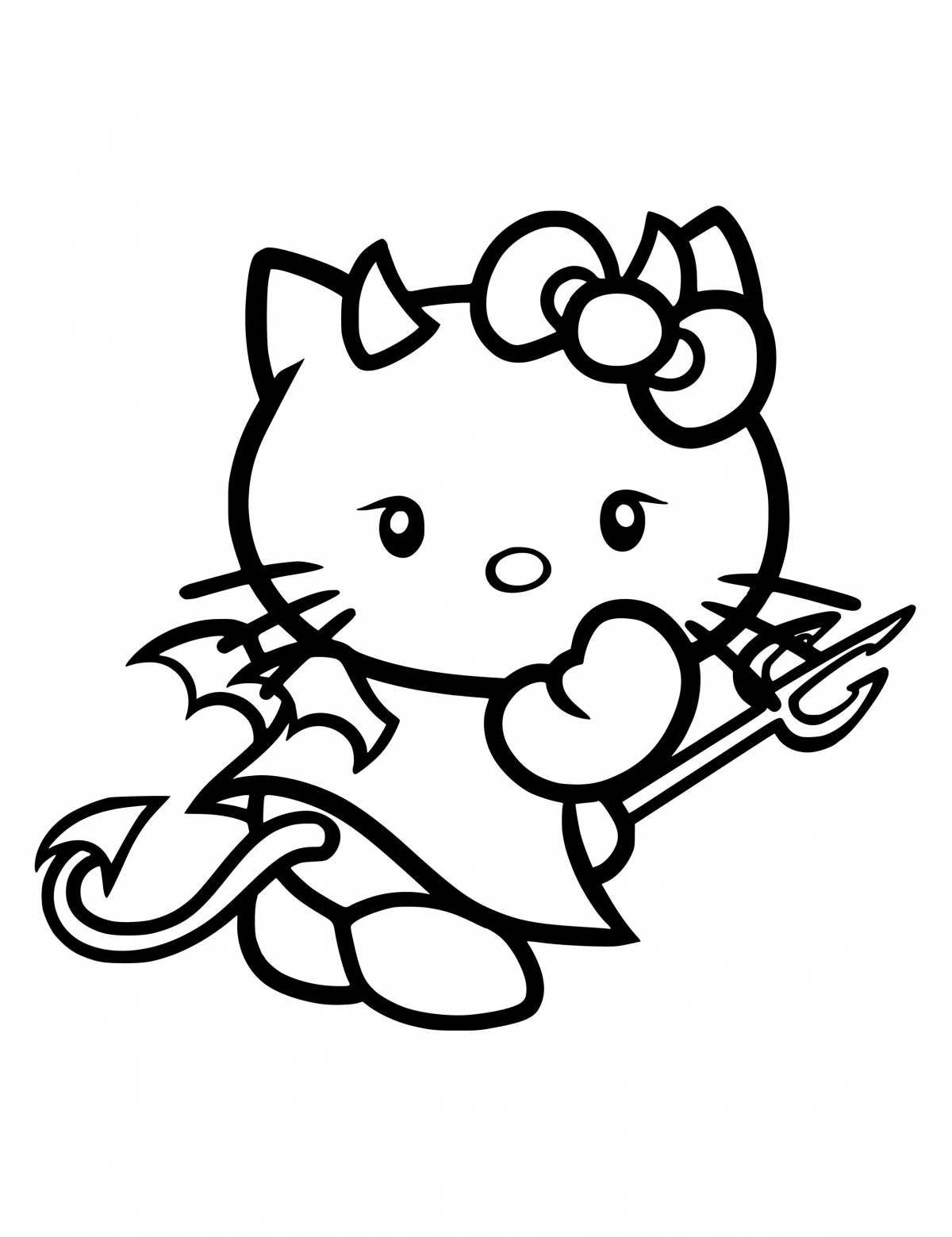 Adorable hello kitty demon coloring page