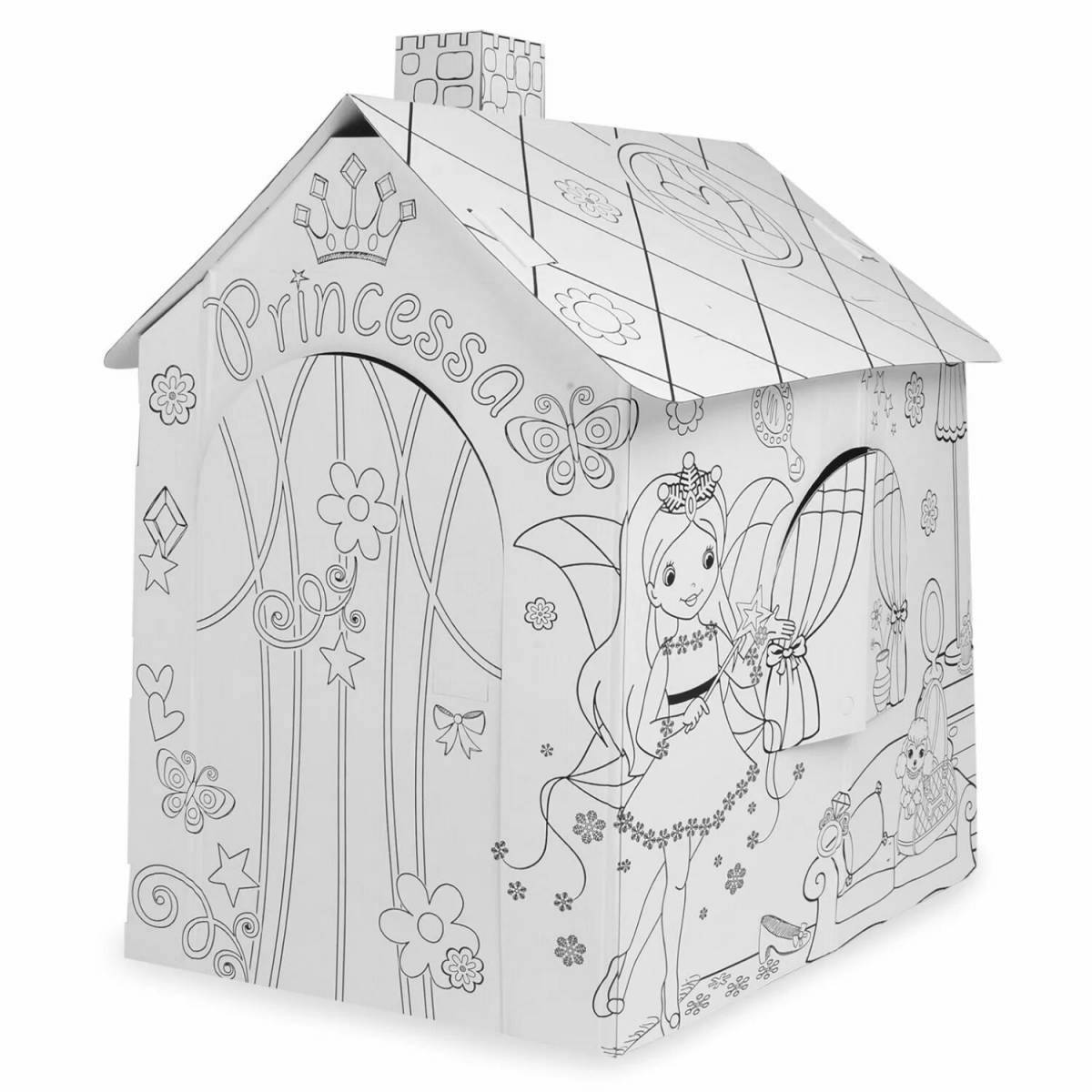 Bright cardboard house for coloring