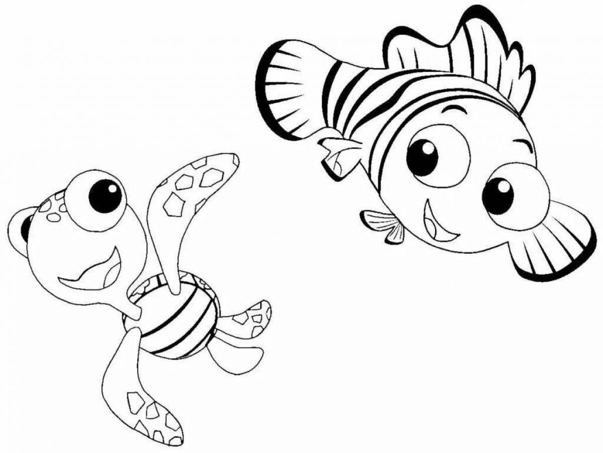 Playful fish coloring book for girls