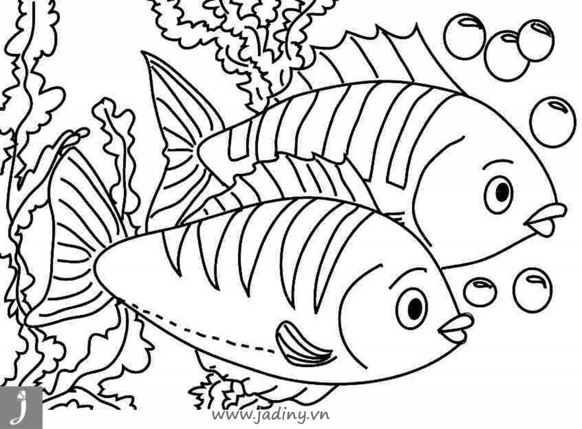 Comic fish coloring book for girls