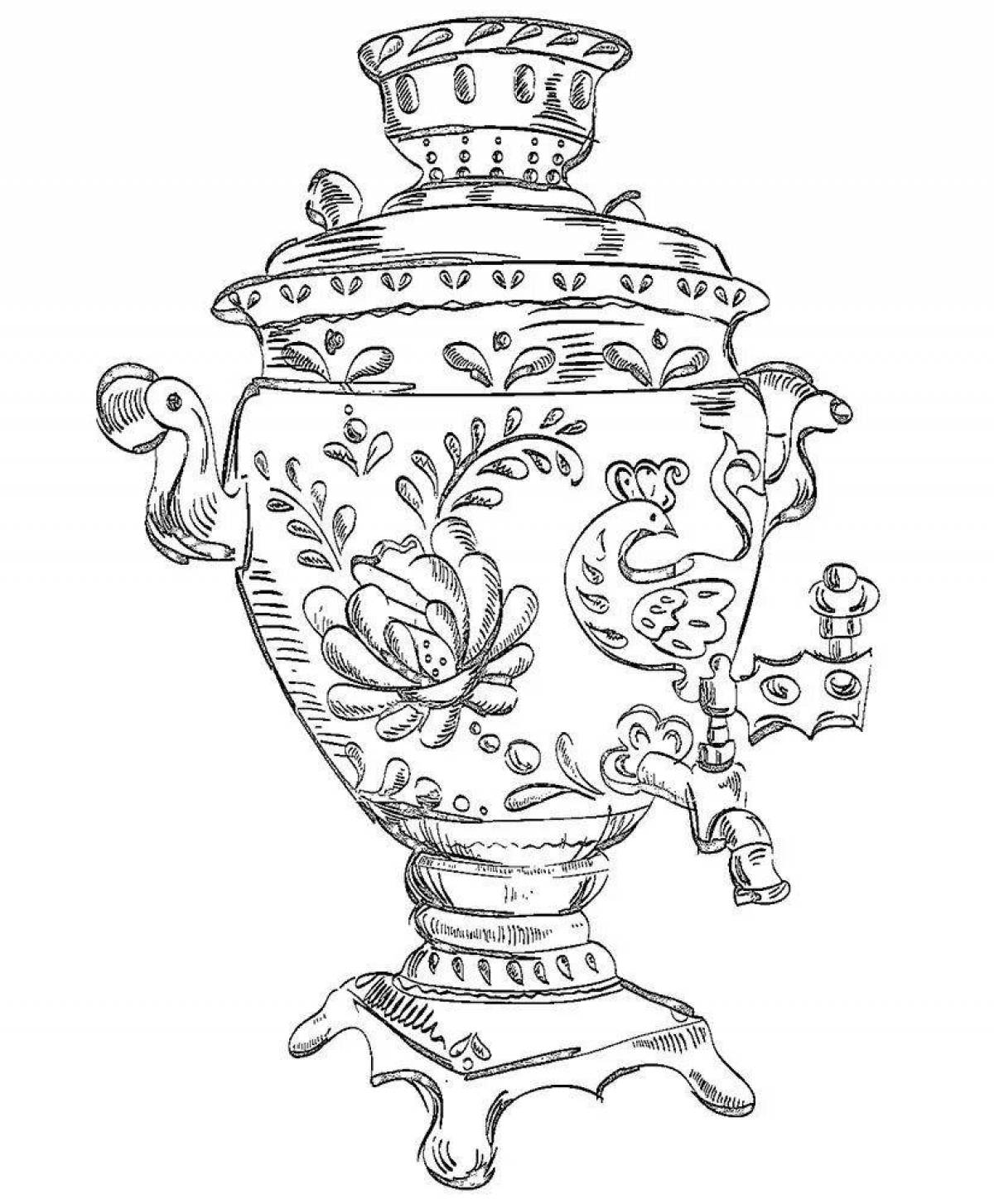 Coloring page playful carnival samovar