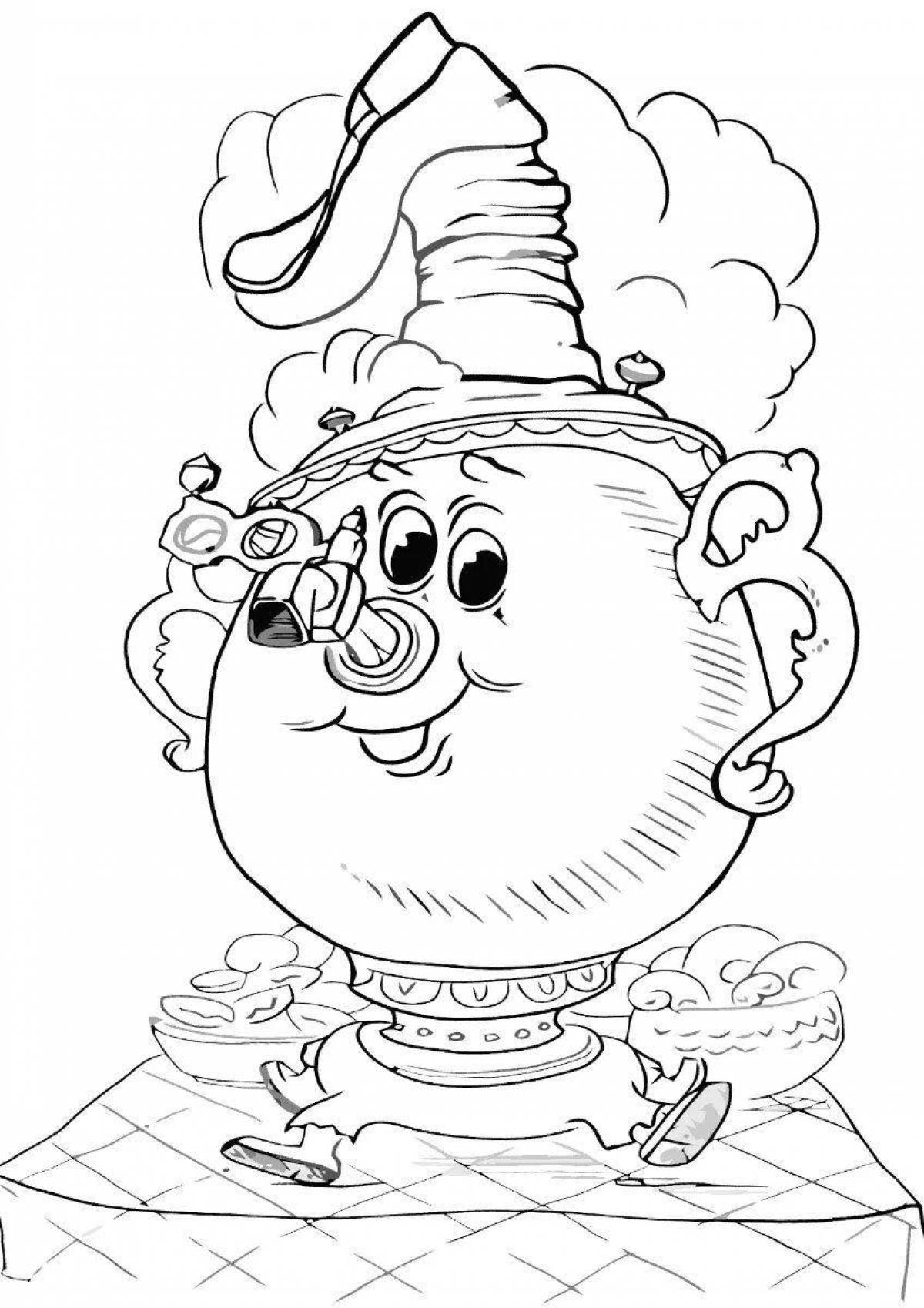 Coloring page sparkling samovar for carnival