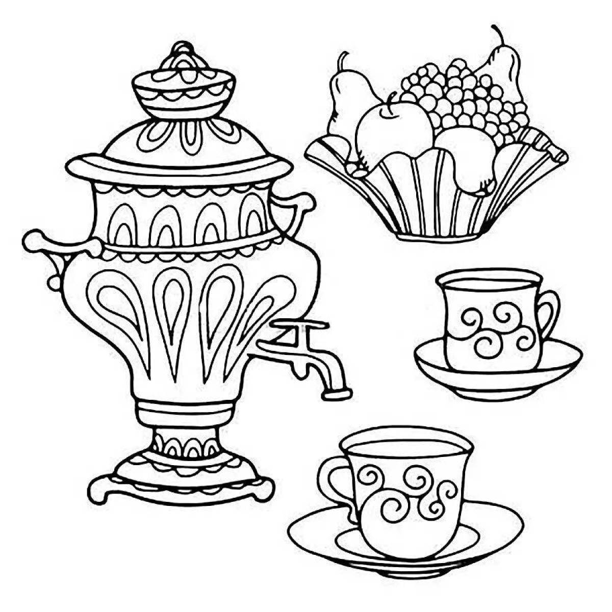 Coloring samovar with ornaments for carnival