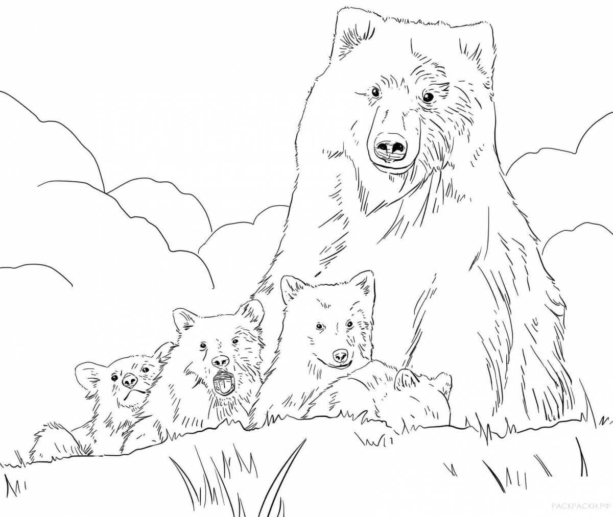 Fluffy bear and cub coloring page