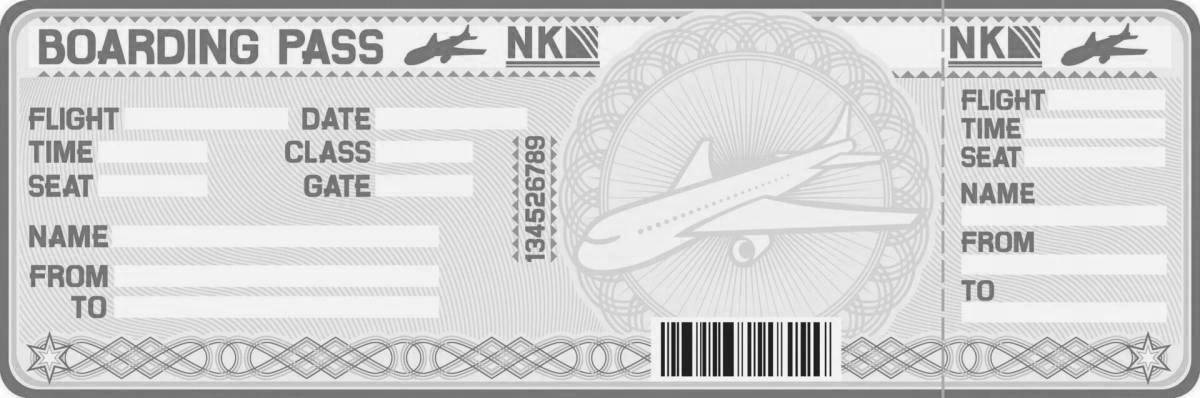 Colorful plane ticket coloring page