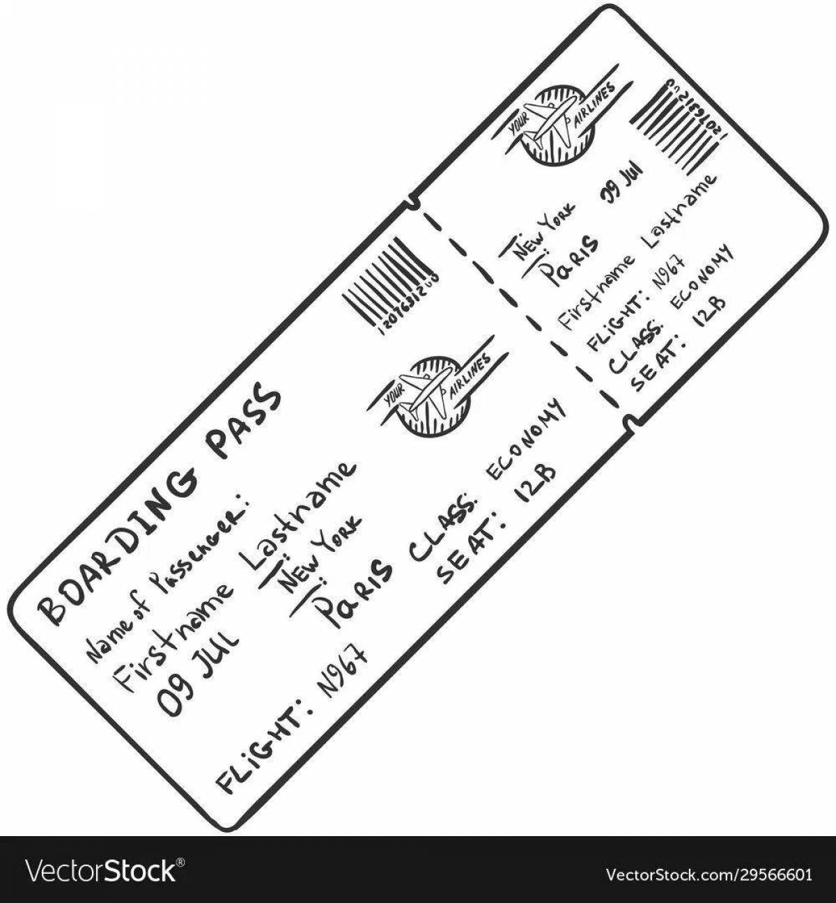 Playful plane ticket coloring page