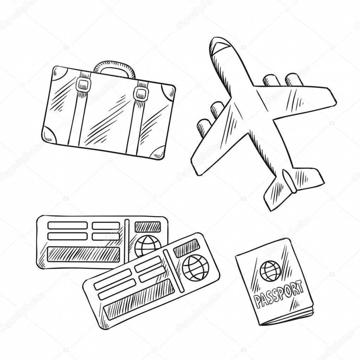 Glittering plane ticket coloring page