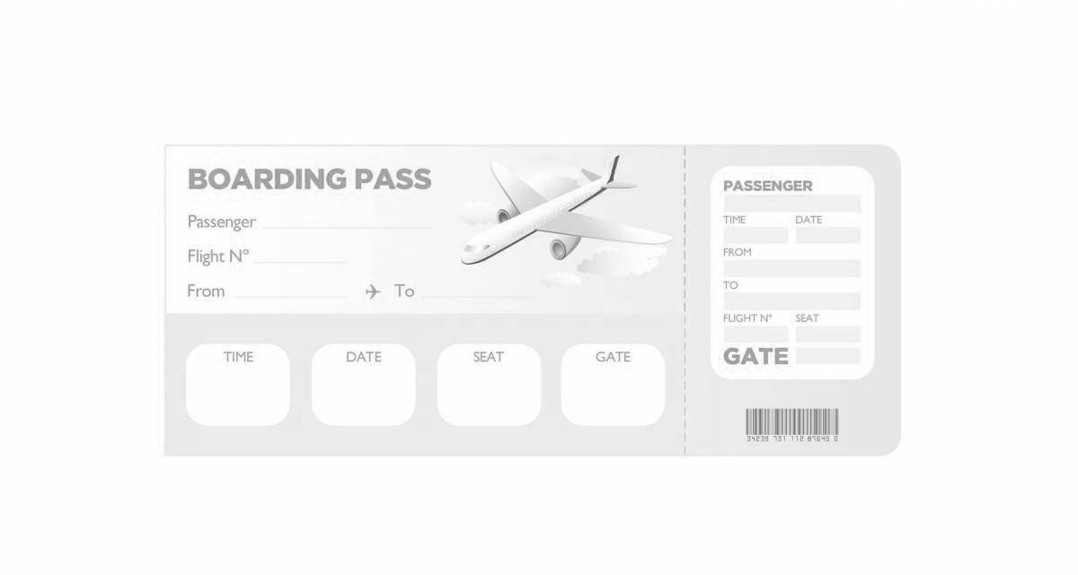 Coloring page elegant plane ticket