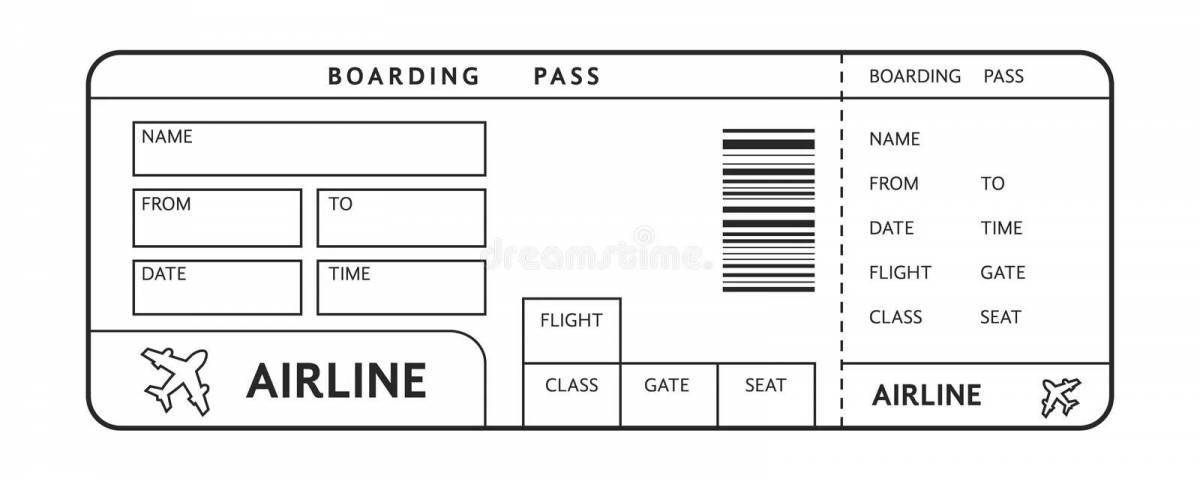 Увлекательная страница раскраски билетов на самолет