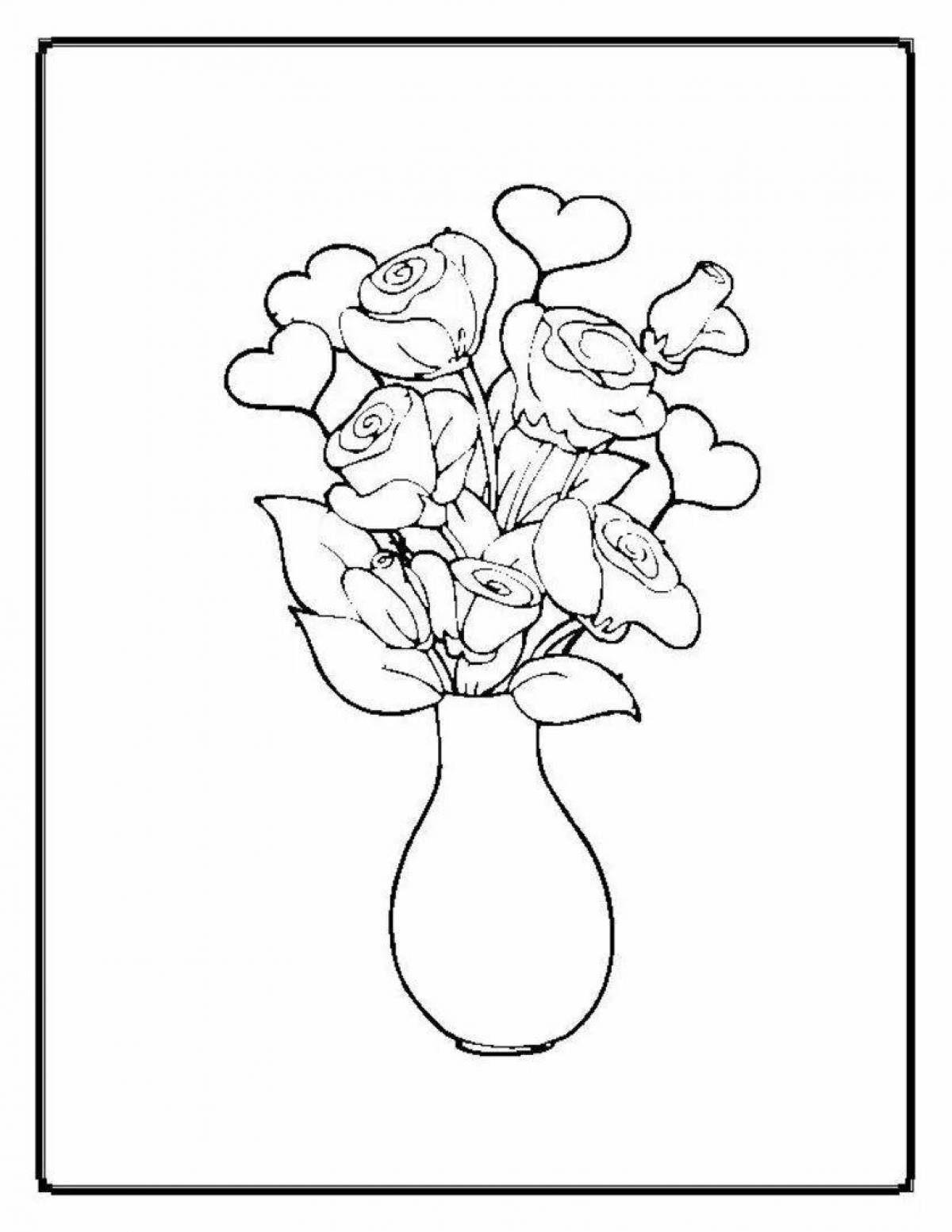 Художественная раскраска розы в вазе