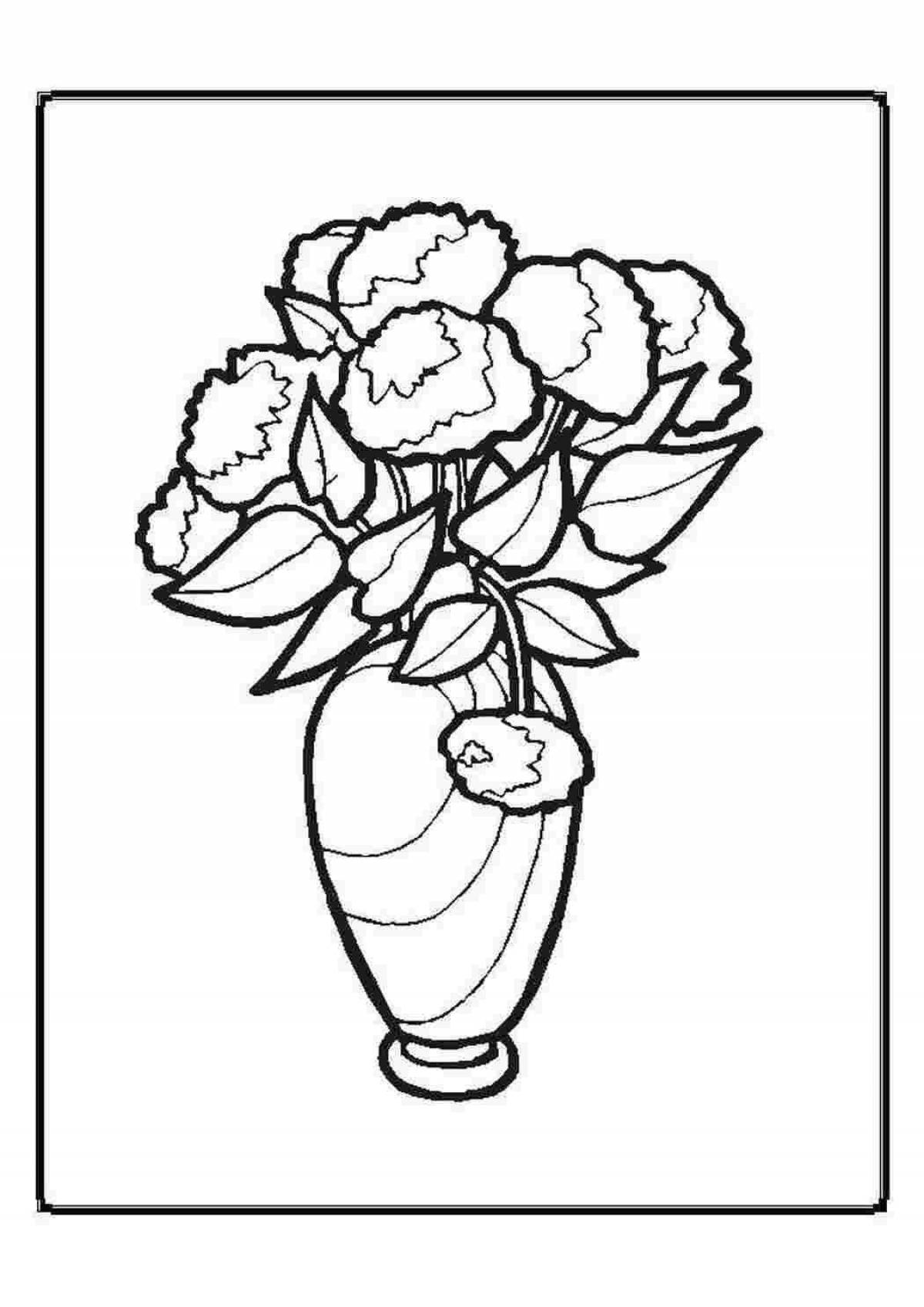 Poised coloring page roses in a vase