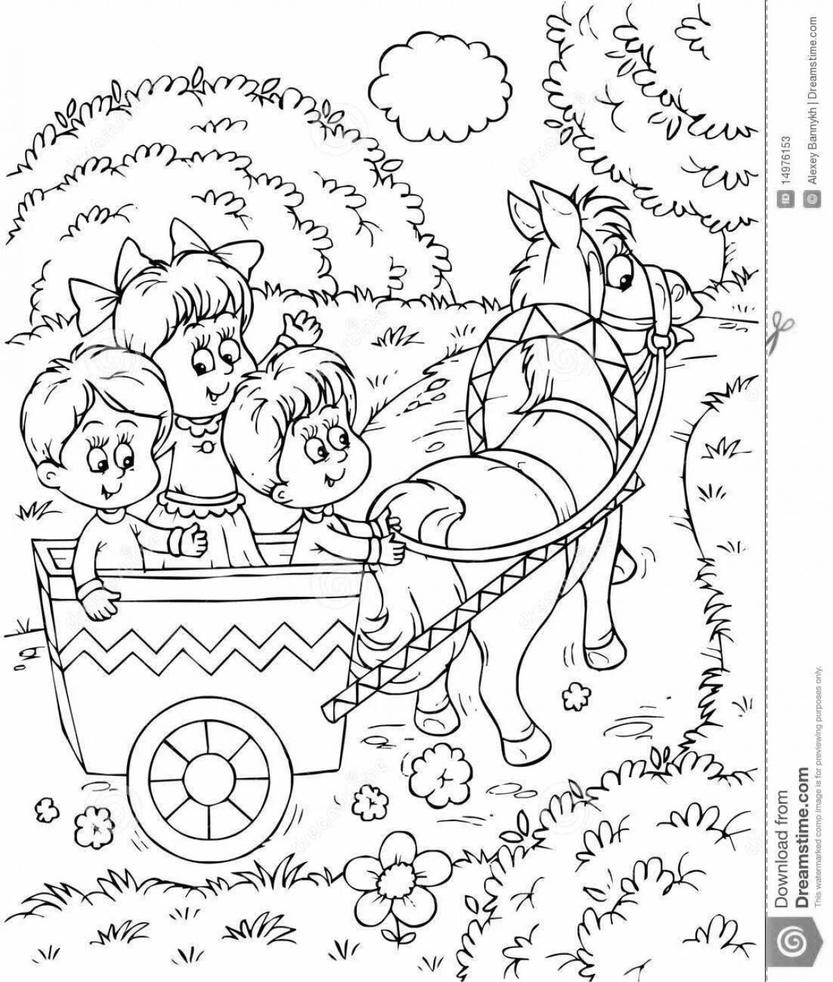 Coloring page big carriage with horse