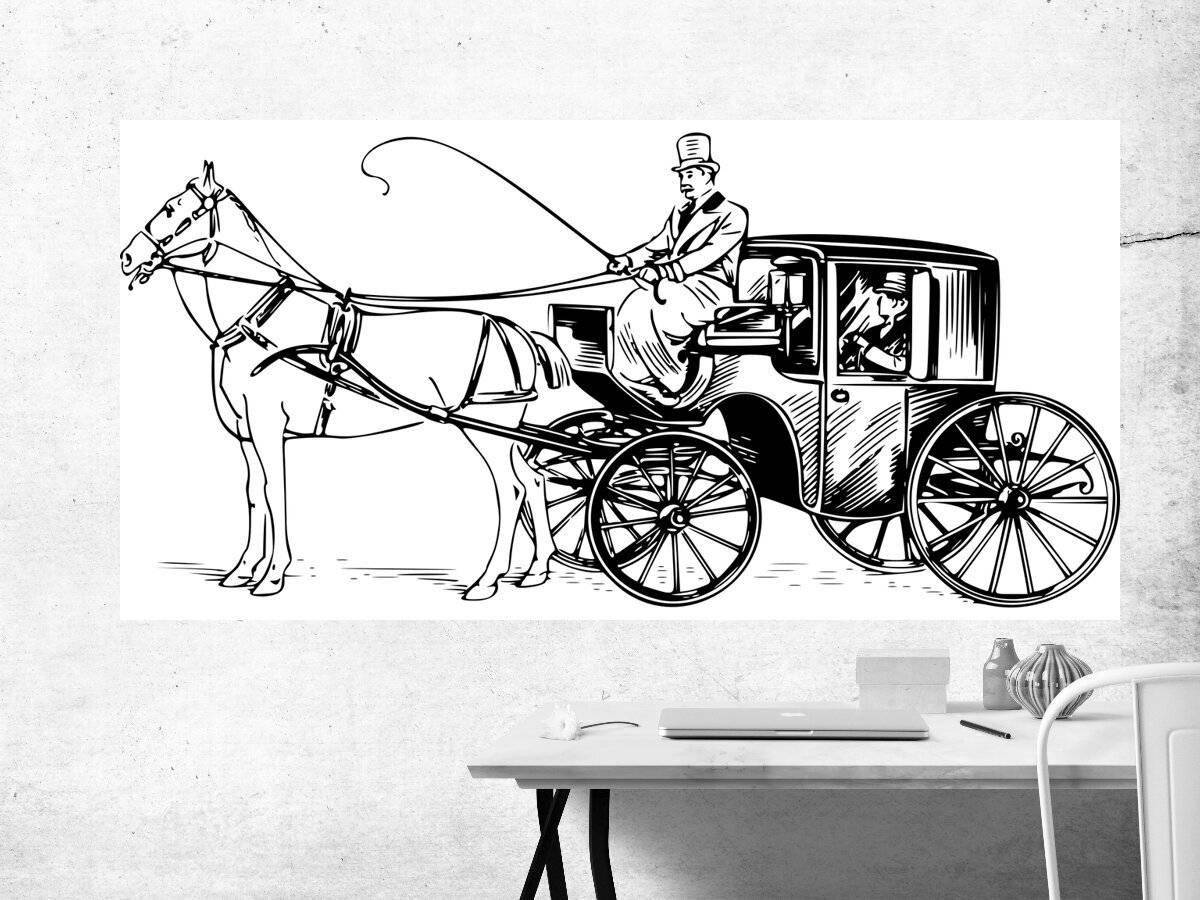 Coloring book shiny carriage with a horse