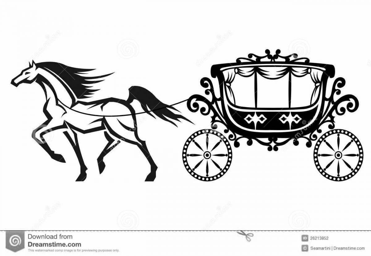 Colorful horse carriage coloring book
