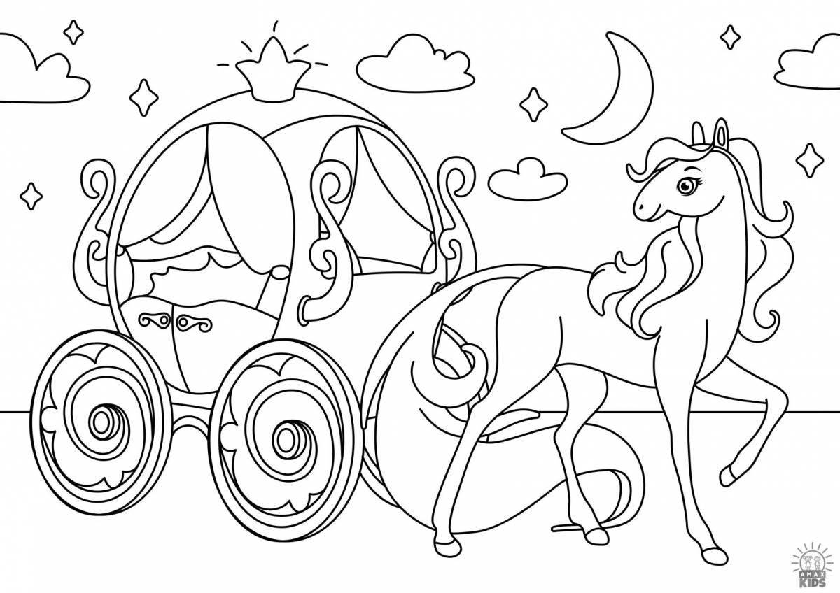 Coloring page unusual horse carriage