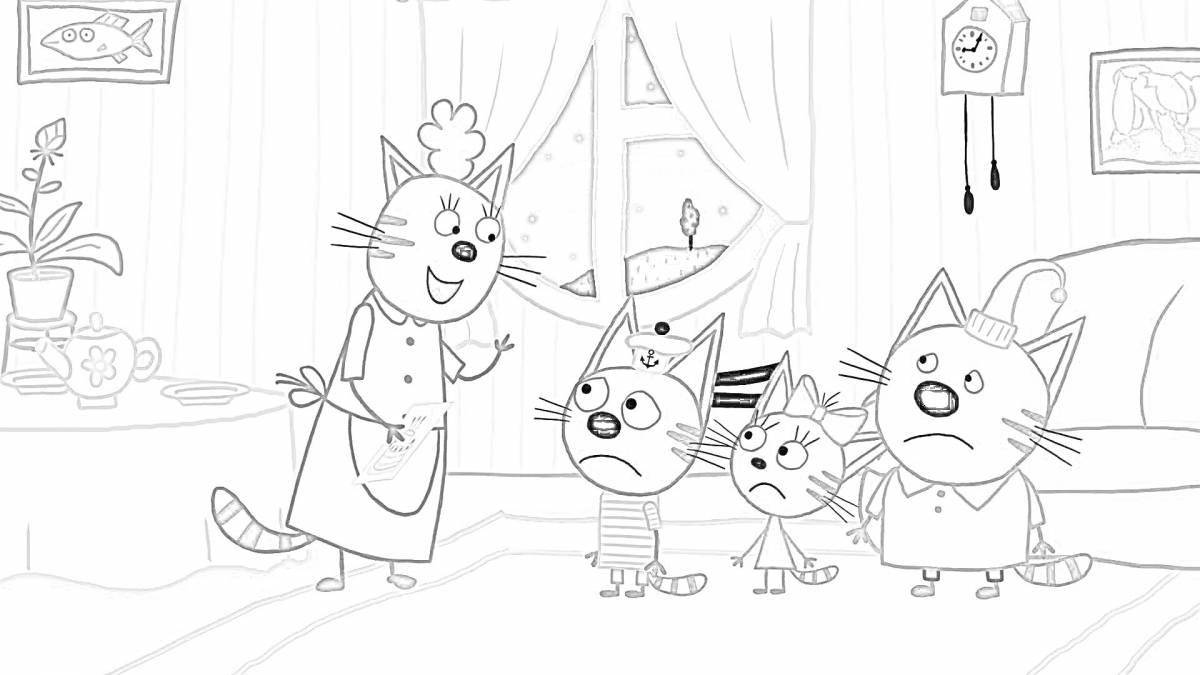Яркая новогодняя раскраска «три кота»
